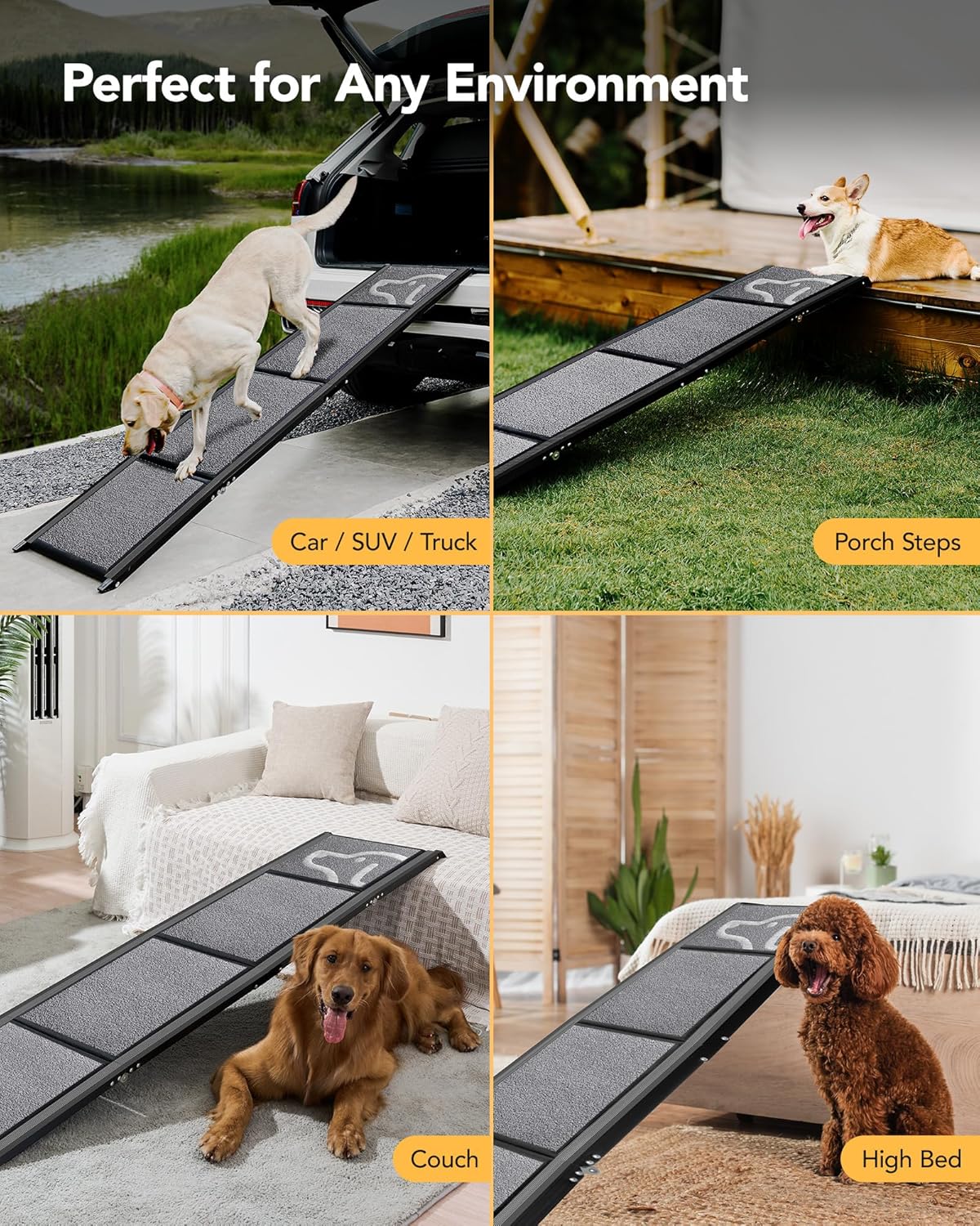Upgraded Dog Ramp for Car 71'' X-Long & 19.7 Wider Folding Dog Ramps for Large Dogs with Non-Slip Rug Surface Portable Doggy Ramps for SUV Car & Truck, Up to 250 LBS